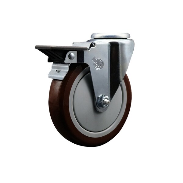 5'' Maroon Poly Wheel Swivel Bolt Hole Caster with Posi Lock Brake